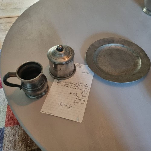 Antique pewter plate - pewter, tobacco