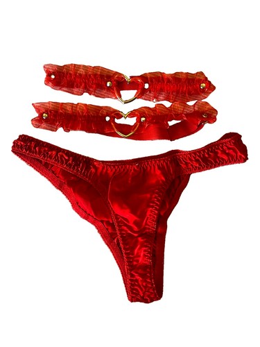 Silk thong and heart garters - silk,