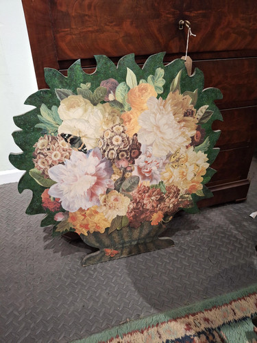 Floral painted fire screen - painted,