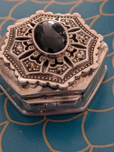 Vintage hexagonal silver pill - hexagonal,