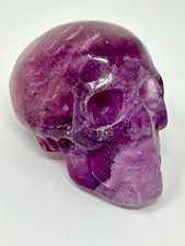 Magenta Pink Fluorite Crystal Hand Carved Skull Candy Rainbow Striped Witchy