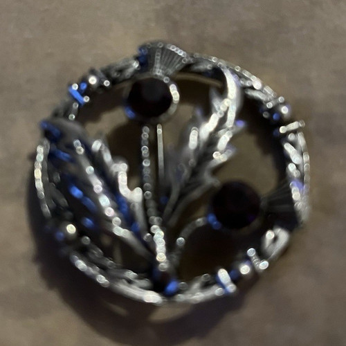 Silver tone round - silver, floral