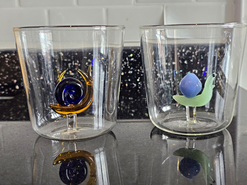 Glass snail tumblers pair - glass,