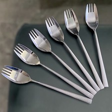 SET 6X Vintage ELEGANT Ribbed STAINLESS Steel SPLAYDS Buffet FORKS Sporks