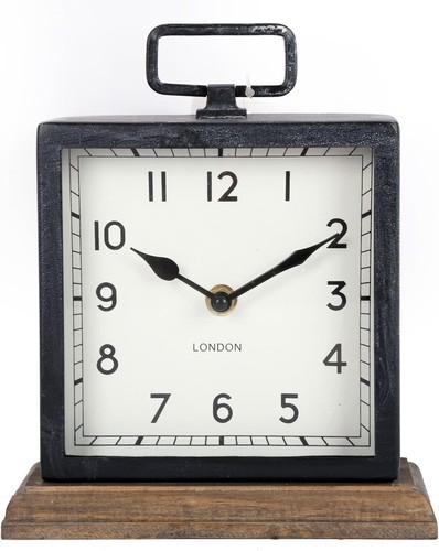 Metal clock wooden base home - base,