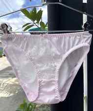 Vintage Pale Pink Nylon Panty Sheer Floral Lace High Leg Slippery Briefs SZ.7/L