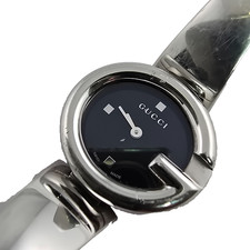 Vintage Gucci 134.5 Guccissima Ladies Black Dial Steel Bangle Watch Swiss