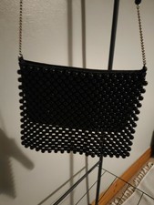 Vintage Beaded Black Chain Mail Flapper Bag Cross Body Clutch Silver Art Deco