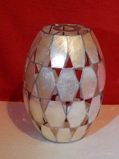 Silver/Beige Pearlescent Oval /Barrel Capiz Shell Light Shade Pendant.