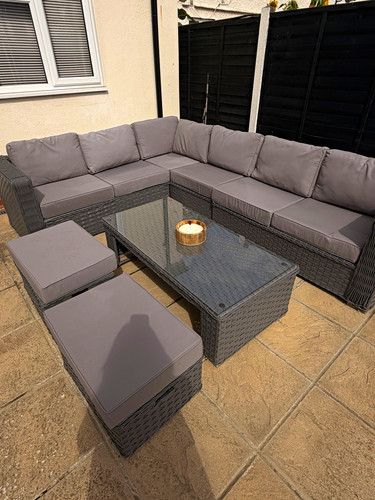 Grey rattan corner - grey, sofa