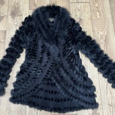 Sentini Paris Black Real Rabbit Fox Fur Jacket One Size  10,12