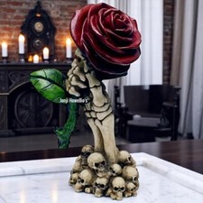 Skeleton Hand Red Rose Skull Pile Ornament Gothic Pagan Wiccan Home Decoration