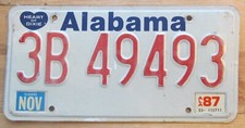 Alabama 1987 License Plate #