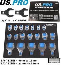 US PRO INDUSTRIAL Tools 19pc Crow Foot Spanner Set 8mm-24mm Open End Wrench 7556