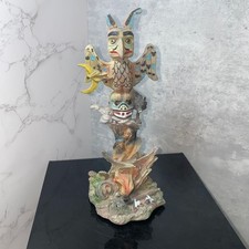 Hand Painted Totem Pole Figurine 8" Resin Tribal Style Ornament