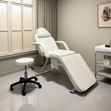 White Beauty Bed Adjustable Massage Table Spa Salon Bed Tattoo Recliner w/Stool