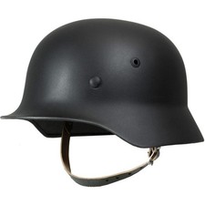 WW2 German M35 Black Helmet - Reproduction - Steel - Leather Chinstrap