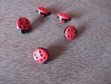 5 Cute red and black lady bug buttons, beetle buttons