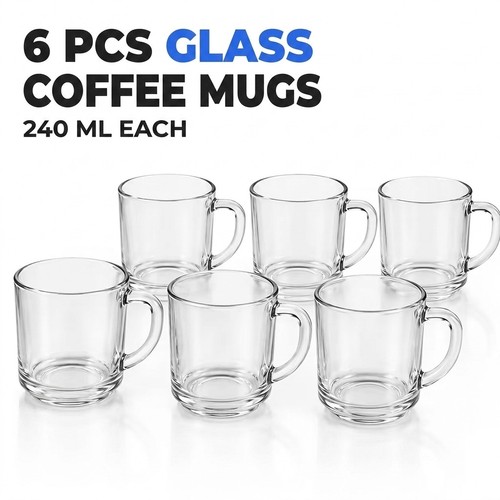 6pc glass coffee mugs 240ml - 6pc,
