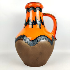 Scheurich Vase 423 Lora 1970s - Fat Lava Barrel Glaze Orange Silver Vintage 42cm
