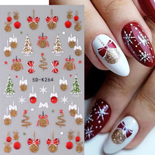 5D Nail Art Stickers Decals Embossed Christmas Tree Snowflakes Baubles Bows 264G