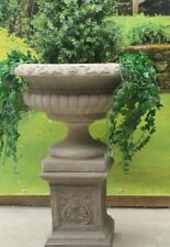 SINGLE VICTORIAN URN ON SHERWOOD PLINTH FLOWER POTS STONE GARDEN PLANTER