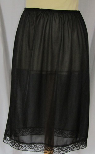 Black half slip lace trim - black,