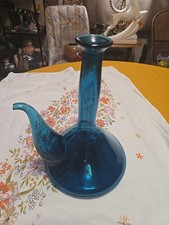 Vtg MCM Voluptuous Deep Turqoise Empoli Style Figural Hand Blown Decanter 