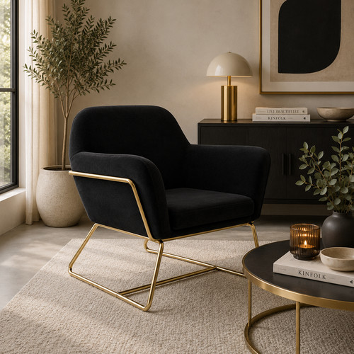 Black velvet fabric armchair - velvet,