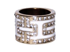 Swan Statement Ring Crystal and White Enamel Gold Tone