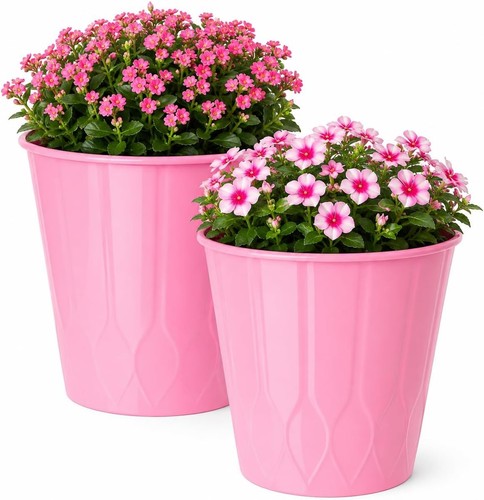 Pink plastic plant pots set - pink,
