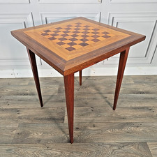 Vintage Chess Games Table – Inlaid Wood Board – Mid Century Tapered Leg Retro