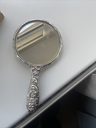 Antique silver hand mirror - antique,