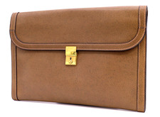 Gucci Business Clutch Bag Document Clutch Classic Leather Men Brown Authentic