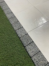 Garden edging border d. grey bricks  porcelain tiles granite concrete lawn grass