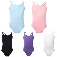 UK Kid Girls Gymnastic Leotard Double Straps Cross Stretchy Ballet Dance Costume