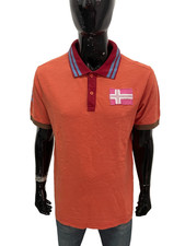 Polo Napapijri Uomo Taglia XL Arancione Cotone Bandiera Norvegia Logo Originale