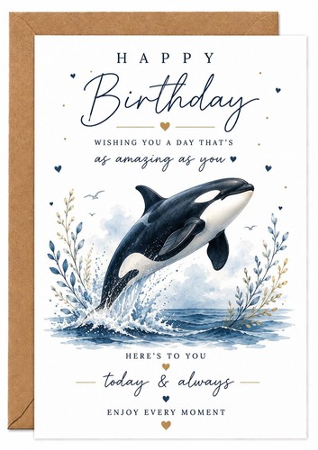 Orca birthday card whale - orca,