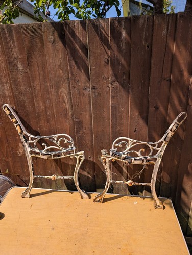 Vintage cast iron bench ends - cast,