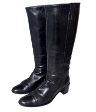 Vintage Black Leather Knee High Boots UK 7 Riding Equestrian Steampunk Gothic