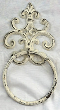 Shabby Chic Style Iron Towel Ring Fleur De Lis Farmhouse White/Worn Off 4.5"x9"