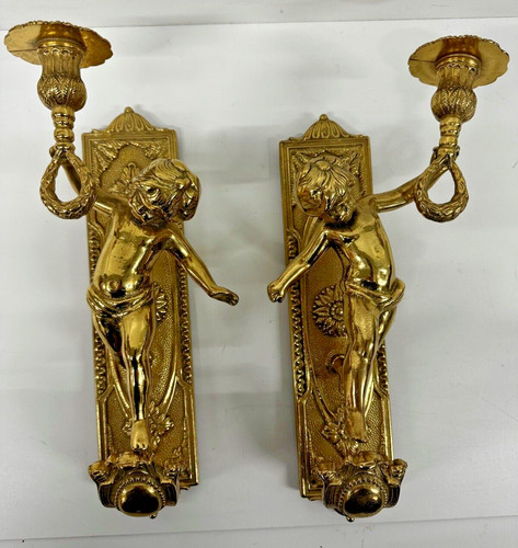 Gilt metal wall sconces - wall, pair