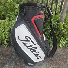 Titleist Tour Staff Bag 6 Way 7 Pockets Golf Cart Black White Faux Leather