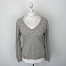F&F 100% Cashmere Jumper Grey V Neck Size 14 But Shrunk Ladies Sweatshirt