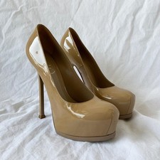 Saint Laurent Tribtoo tan patent leather platform pumps, size 40.5