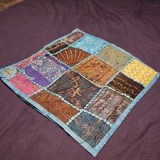 Indian Handmade Cushion Cover 40x40cm Patchwork Blue sequins hold thread 