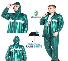 Unisex PVC Rubber Rain Suit (Coat + Trouser) Waterproof Colour Green and Blue