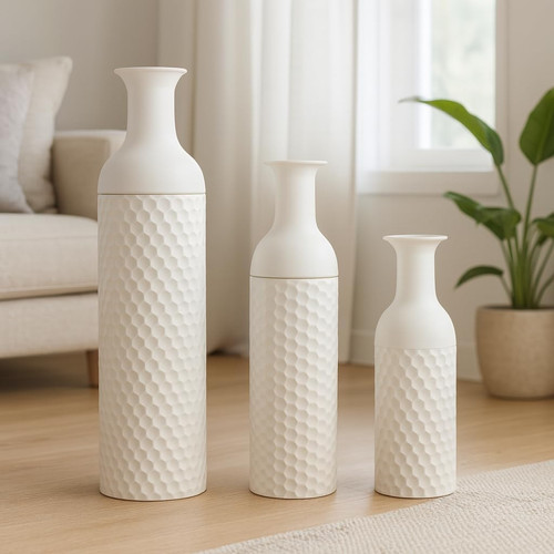 White tall floor vase set - white,