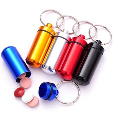 Keyring Tablets Medicine Container Pill Box Aluminium Key Chain Drug Holder UK
