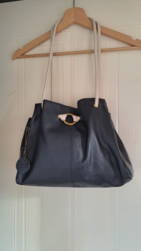 Navy and cream leather bucket - and,